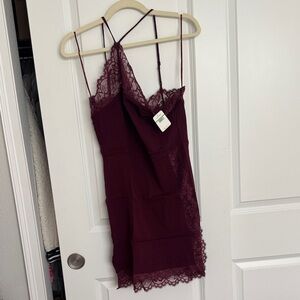 Free People Vetiver Bloom Burgundy Lace Slip Dress